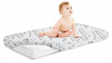 Cearceaf cu banda elastica pentru pat copii dimensiune 140 x 70cm, 100 bumbac, BabyMam retro train