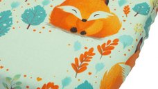 Cearceaf cu banda elastica pentru pat copii Kerstin Forest Foxes, din 100 bumbac, pentru saltea 90 x 50 cm