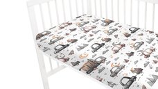 Cearceaf cu elastic MimiNu 120x60 cm din bumbac design Cars Grey
