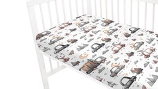 Cearceaf cu elastic MimiNu 120x60 cm din bumbac design Cars Grey