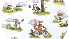 Cearceaf cu elastic Qmini Fox on bikes Natural pentru pat 160x80 cm, din bumbac
