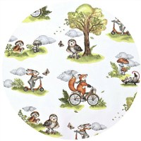 Cearceaf cu elastic Qmini Fox on bikes Natural pentru pat 160x80 cm, din bumbac - 1
