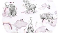 Cearceaf cu elastic Qmini pentru patut 120x60 cm din bumbac Elephants on Rainbow Pink