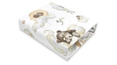 Cearceaf cu elastic Qmini pentru patut 140X70 cm din bumbac Teddy Bear and Friends Beige