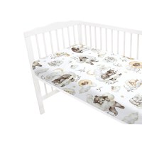 Cearceaf cu elastic Qmini pentru patut 140X70 cm din bumbac Teddy Bear and Friends Beige - 3