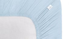 Cearceaf muselina organica, cu elastic, Little Amy, Albastru deschis, 90 x 200 cm