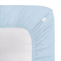 Cearceaf muselina organica, cu elastic, Little Amy, Albastru deschis, 90 x 200 cm - 1