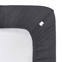 Cearceaf muselina organica, cu elastic, Little Amy, Antracit, 80 x 160 cm - 1