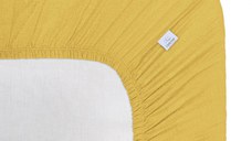Cearceaf muselina organica, cu elastic, Little Amy, Galben, 80 x 160 cm
