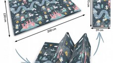 Covoras de joaca pentru copii cu doua fete Nukido Castelul printesei Gri 200x150x1cm,pliabil,realizat din spuma XPE inodora,in cutie de carton ce se poate colora