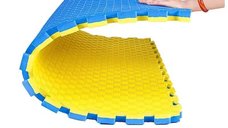 Covoras tip puzzle xxl, spuma eva, 100x100 cm, grosime 2 cm, antiderapant, galbenalbastru