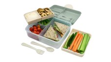 Cutie pentru pranz bento cu 2 nivele si tacamuri Melii flori albastre