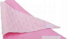 Esarfa moale pentru copii BabyMam, forma triunghiulara, sistem de prindere reglabil cu velcro moale, design 2-in-1 cu o fata din bumbac si una din minky pink