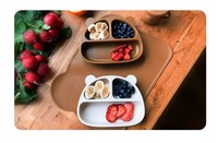 Farfurie din silicon cu 3 compartimente si ventuze Kidnort Retter Mjolk Bej - 2