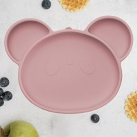 Farfurie din silicon cu ventuza AppeKids Panda Old Rose - 1