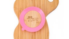 Farfurie elefant din bambus organic cu baza tip ventuza Oaki roz