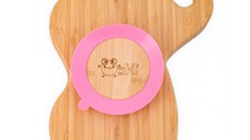 Farfurie elefant din bambus organic cu baza tip ventuza Oaki roz