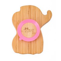 Farfurie elefant din bambus organic cu baza tip ventuza Oaki roz - 1