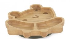 Farfuriuta de lemn compartimentata cu baza silicon Miniland Frog
