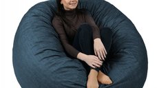 Fotoliu King Size Pufrelax din Denim cu Husa Detasabila si Functie Transformabila in Pat