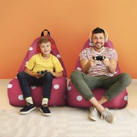 Fotoliu Puf Bean Bag tip Chill XL roz cu buline albe - 4