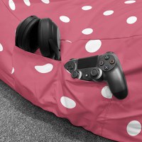 Fotoliu Puf Bean Bag tip Chill XL roz cu buline albe - 5