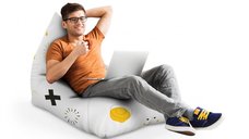 Fotoliu Puf Bean Bag tip Lounge Memphis alb cu galben