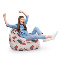 Fotoliu Puf Bean Bag tip Para XL bej cu model rosu si gri - 1