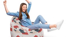 Fotoliu Puf Bean Bag tip Para XL bej cu model rosu si gri