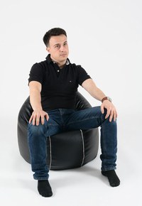 Fotoliu puf pentru copii 2-14 ani relaxo back 2 black umplut cu perle polistiren - 1