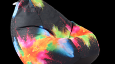Fotoliu puf tip sac nirvana gigant colour festival imprimat pretabil si la exterior umplut cu perle polistiren