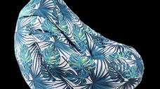Fotoliu puf tip sac nirvana grande frunze tropicale imprimat pretabil si la exterior umplut cu perle polistiren