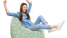 Fotoliu puf Updeco Bean Bag Para XL, cu imprimeu de frunze verzi si galbene