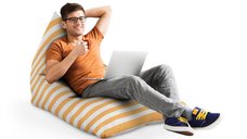 Fotoliu Puf Updecoreg Lounge Regular cu Dungi Portocalii