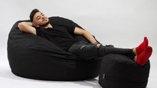 Fotoliu Pufrelax king size otoman eerie black umplut cu fulgi de burete memory mix