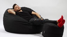 Fotoliu Pufrelax king size otoman eerie black umplut cu fulgi de burete memory mix