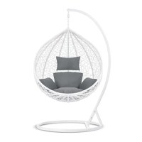 Fotoliu suspendat tip cuib oval cadru Alb si perna Gri, structura din otel, perne incluse, 103x107x195 cm,utilizare interiorexterior - 6