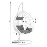 Fotoliu suspendat tip cuib oval cadru Alb si perna Gri, structura din otel, perne incluse, 103x107x195 cm,utilizare interiorexterior - 1