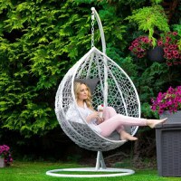 Fotoliu suspendat tip cuib oval cadru Alb si perna Gri, structura din otel, perne incluse, 103x107x195 cm,utilizare interiorexterior - 4