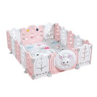 Gardulet loc de joaca copii pentru interiorexterior Nichiduta Garden 200x155 cm cu margini rotunjite, poarta de siguranta, covoras din spuma 1cm grosime,100 bile color si cosulet pliabil Bunny Pink - 5