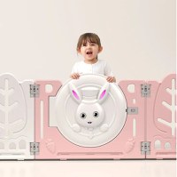 Gardulet loc de joaca copii pentru interiorexterior Nichiduta Garden 200x155 cm cu margini rotunjite, poarta de siguranta, covoras din spuma 1cm grosime,100 bile color si cosulet pliabil Bunny Pink - 1