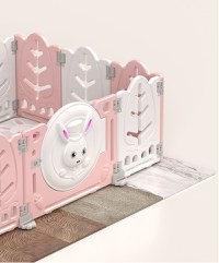 Gardulet loc de joaca copii pentru interiorexterior Nichiduta Garden 200x155 cm cu margini rotunjite, poarta de siguranta, covoras din spuma 1cm grosime,100 bile color si cosulet pliabil Bunny Pink - 4