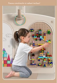 Gardulet loc de joaca interiorexterior Nichiduta Garden 200x160 cm cu poarta de siguranta,joc cu inele,covoras din spuma 1 cm grosime,100bile color,cuburi,cos de baschet si mingie inclusa Moon Coffee - 3