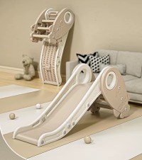 Gardulet loc de joaca interiorexterior Nichiduta Garden cu margini rotunjite,Poarta de siguranta,Leagan,Balansoar,Casuta,Cos de baschet,Organizator,Tobogan,Piscina uscata,Covoras spuma 1cm grosime Happy House Beige - 2