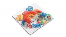 Jucarie de plus pentru caruciorpatut Sensillo Funny Crab cu zornaitoare,fosnait si inele de dentitie, realizata din material plusat,agatatoare practica
