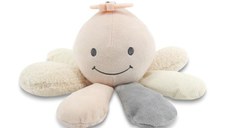 Jucarie din plus cu zornaitoare si zona fosnaitoare Octopus Natural Beige 0 luni+