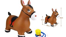 Jucarie gonflabila pentru copii Malplay Brown Horse, din cauciuc rezistent cu pompa inclusa, dimensiune 55 x 48 x 27 cm