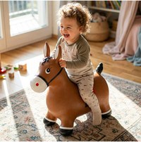 Jucarie gonflabila pentru copii Malplay Brown Horse, din cauciuc rezistent cu pompa inclusa, dimensiune 55 x 48 x 27 cm - 2