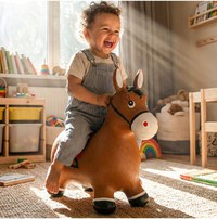 Jucarie gonflabila pentru copii Malplay Brown Horse, din cauciuc rezistent cu pompa inclusa, dimensiune 55 x 48 x 27 cm - 3