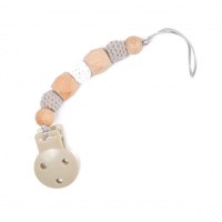 Lant suzeta pentru bebelusi margele de lemn Gri - 1